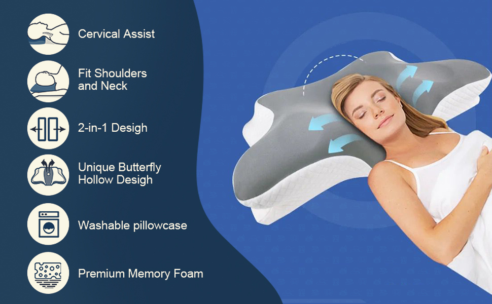 DOzle pillow feature highlights — cervical assist, memory foam, washable