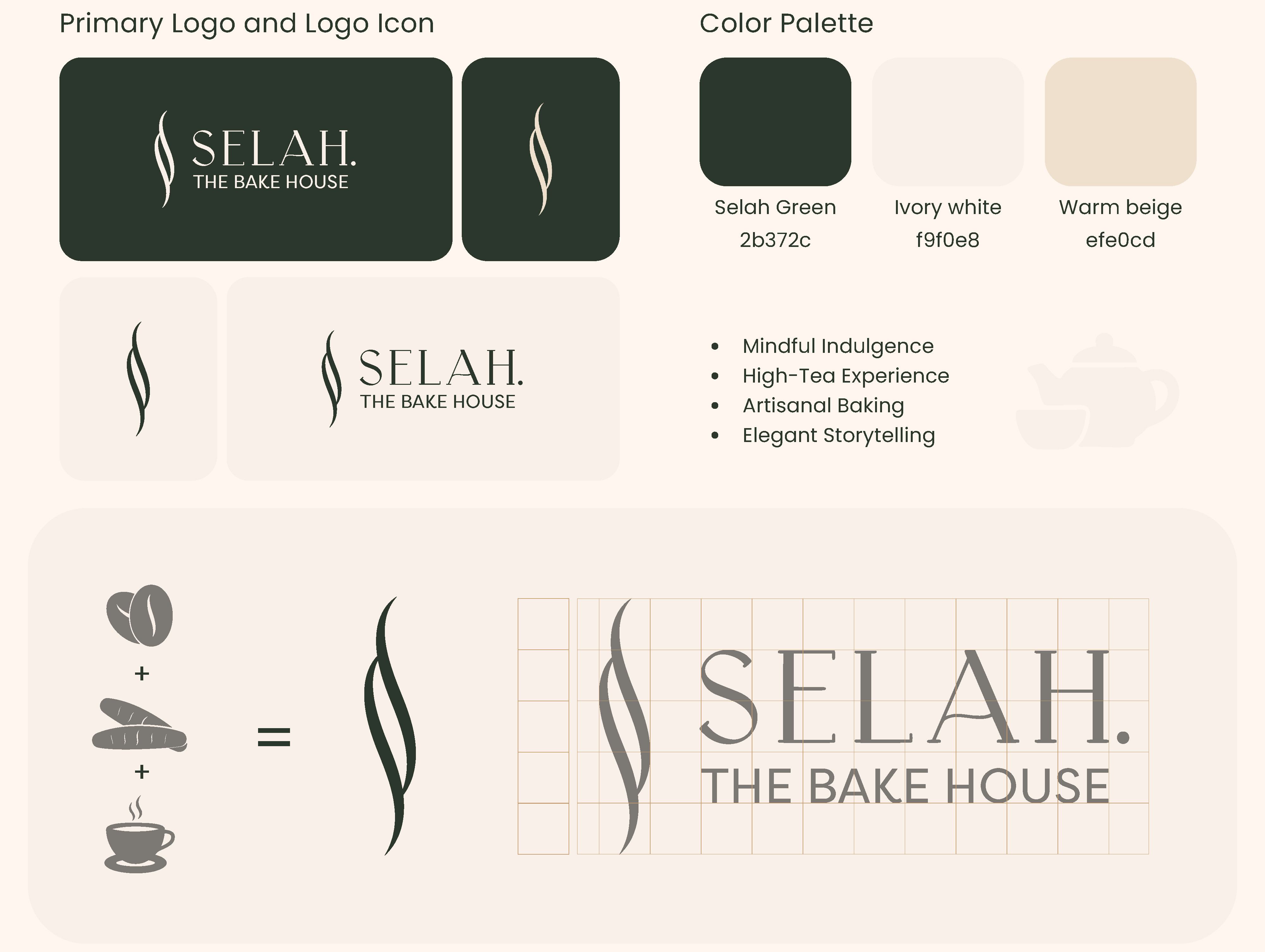 Selah brand guidelines — logo, color palette, typography, and construction